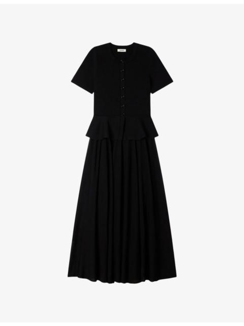 Sandro Peplum Short-Sleeved knitted Maxi Dress