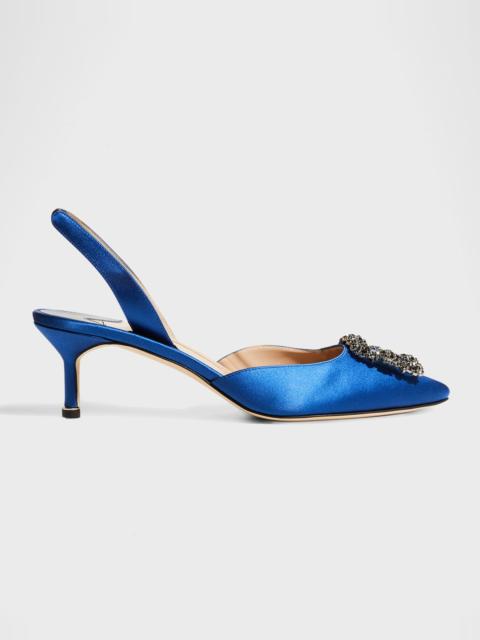 Manolo Blahnik Hangisi Crystal Buckle Slingback Pumps