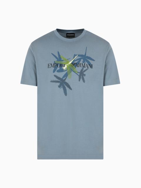 EMPORIO ARMANI JERSEY T-SHIRT WITH DRAGONFLY PRINT AND EMBROIDERY