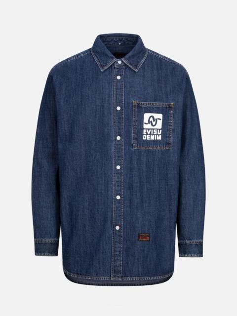 EVISU POP ART GODHEAD PRINT RELAX FIT DENIM SHIRT