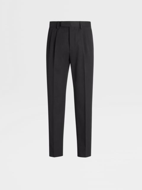 ZEGNA BLACK COTTON AND WOOL DOUBLE PLEAT PANTS