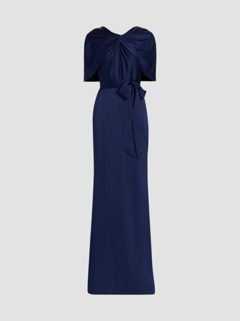BADGLEY MISCHKA Women's Hammered Satin Cape Sleeve Gown - Navy