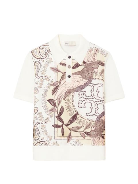 TORY BURCH silk front polo