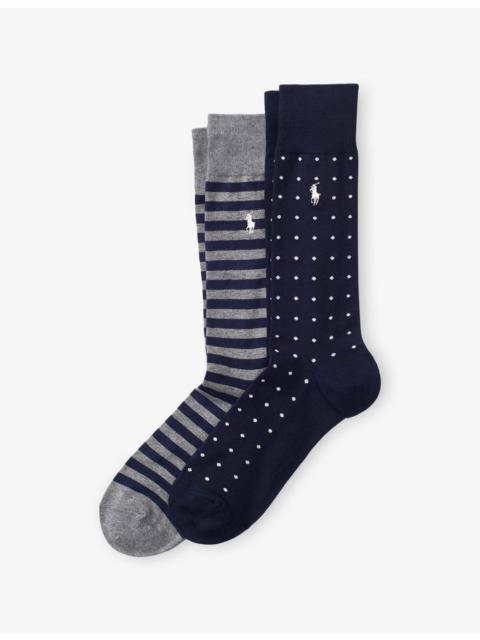 Polo Ralph Lauren Striped and Dotted Pack of Two Cotton-Blend Socks
