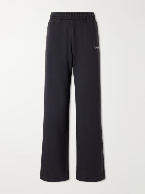 Sporty & Rich Logo-embroidered Cotton Wide-leg Pants