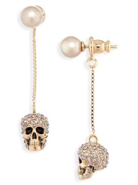 Alexander McQueen Alexander McQueen Pavé Skull Drop Earrings in Coffee