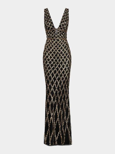 MAC DUGGAL Embellished V-Neck Column Gown