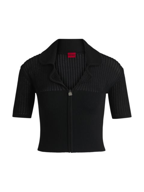 HUGO CROPPED CARDIGAN WITH SHEER CROCHET STRUCTURE