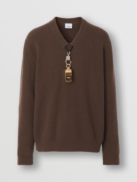 Gold-plated Whistle Detail Rib Knit Wool Sweater