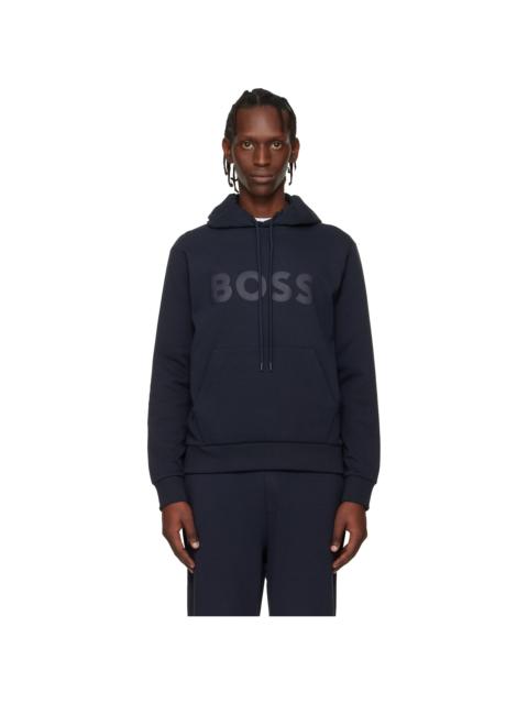 BOSS Navy Printed-Logo Hoodie