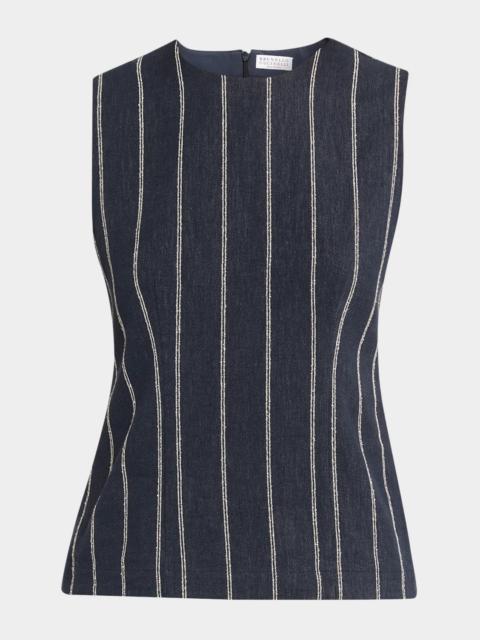 Brunello Cucinelli Double Pinstriped Denim Sleeveless Top
