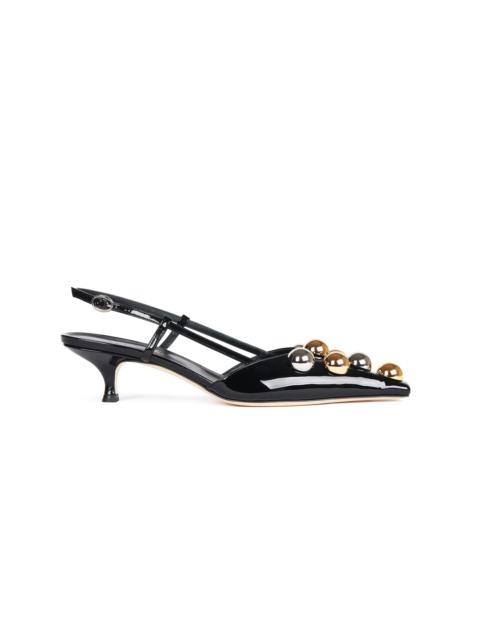 Rita Big Studded Patent Leather Slingback Kitten Heels black