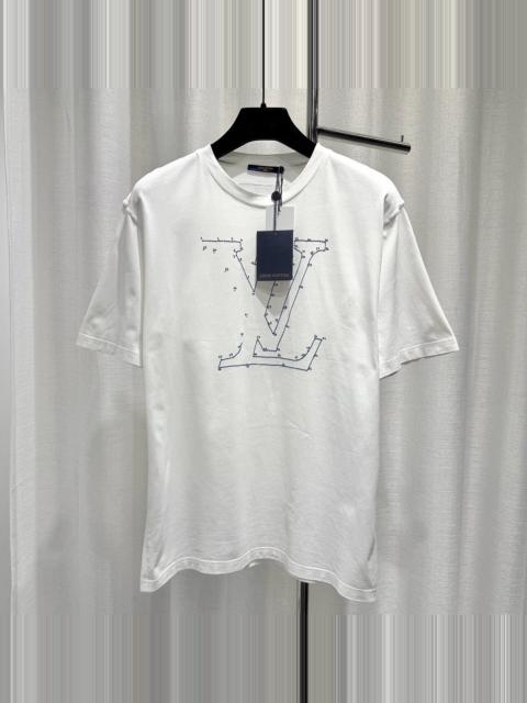 Louis Vuitton Louis Vuitton White Lian Kan Embroidered Ribbed Collar Combed Cotton Short Sleeve Top