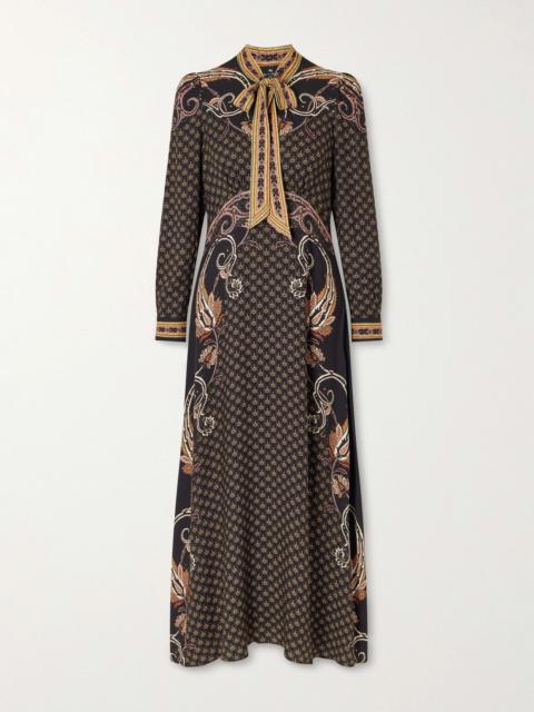 Etro Pussy-bow Printed Satin Midi Dress