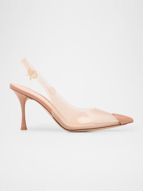 Plexi Patent Leather Cap-Toe Slingback Pumps