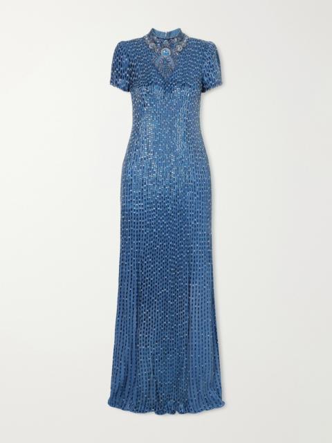JENNY PACKHAM Amber Cape-effect Embellished Crepe Gown