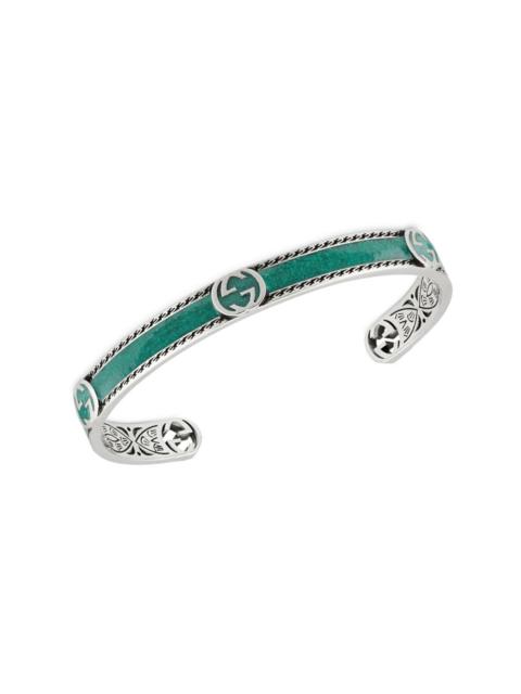 GUCCI Men's Interlocking G Sterling Silver Enamel Cuff - Turquoise