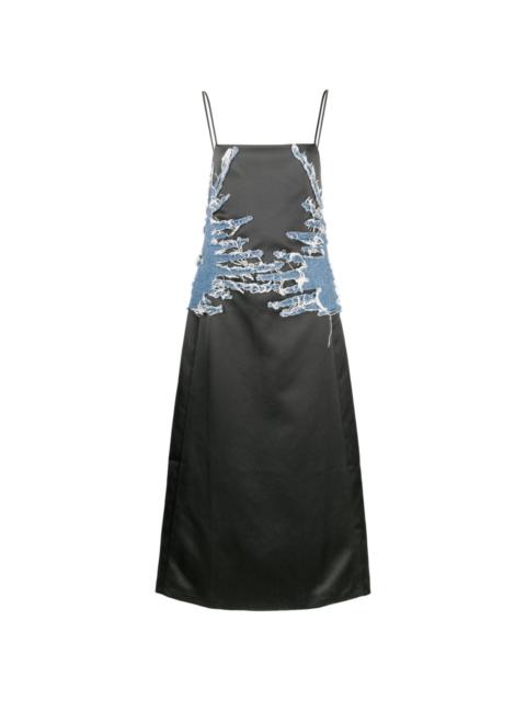 Y/Project Whisker denim-panelled satin dress
