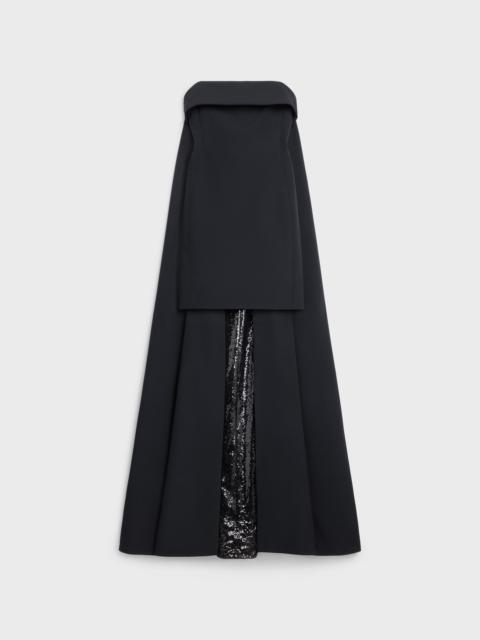 CELINE BUSTIER DRESS WITH EMBROIDERED CAPE IN SILK CADY