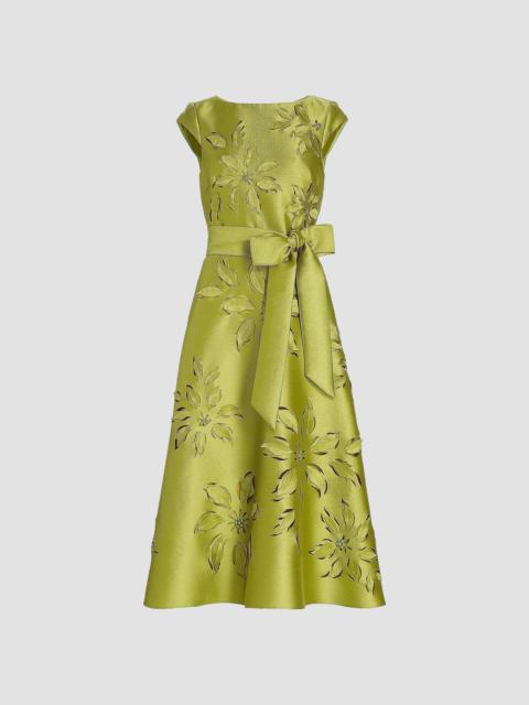 BADGLEY MISCHKA Women's Lasercut Floral Tie Waist Midi-Dress - Chartreuse