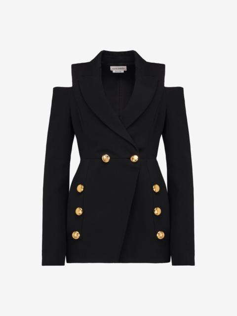 Women's Cut-out Double-breasted Military Jacket in Black
