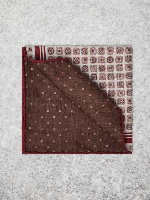 Brunello Cucinelli Double face silk pocket square with geometric design