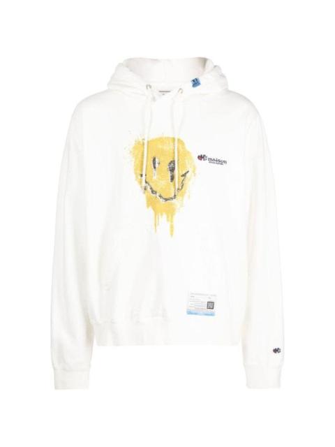 Smiley-face print cotton hoodie
