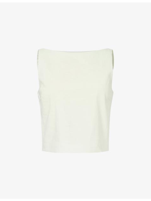 Theory Sleeveless Bateau Linen-Blend Top