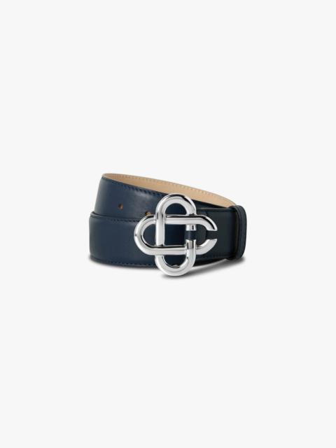 CASABLANCA Men's Navy & Silver Classic Leather CC Logo Belt | Casablanca Paris