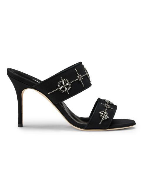 Manolo Blahnik Women's Ralota Crystal-Embellished Silk Sandals - Black