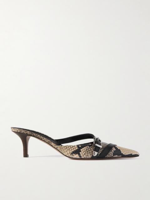 PARIS TEXAS Ashley Buckled Snake-effect Leather Mules