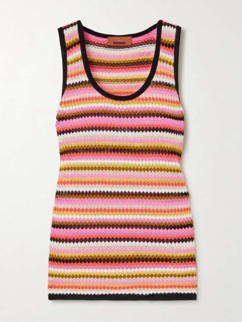 Striped crochet-knit cotton-blend tank