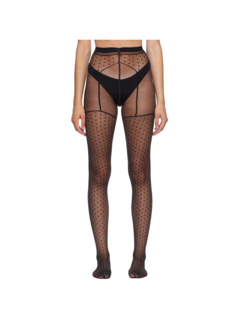 Wolford Black Dotted Garter Belt Tights