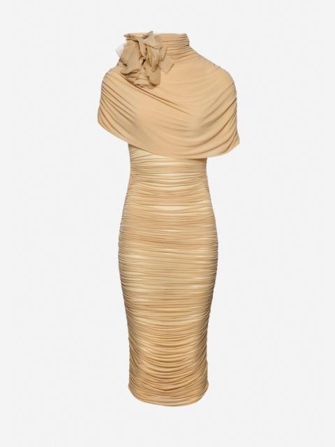MAGDA BUTRYM Draped cape-effect midi dress in beige