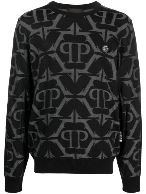 PHILIPP PLEIN monogram-pattern wool-blend jumper