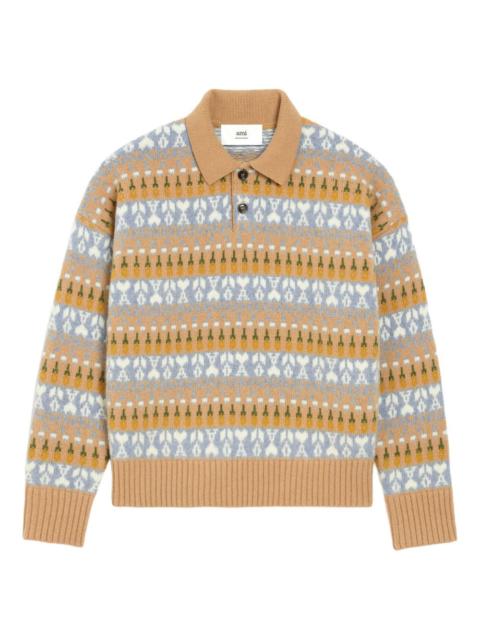 AMI Paris fair isle-knit polo sweater