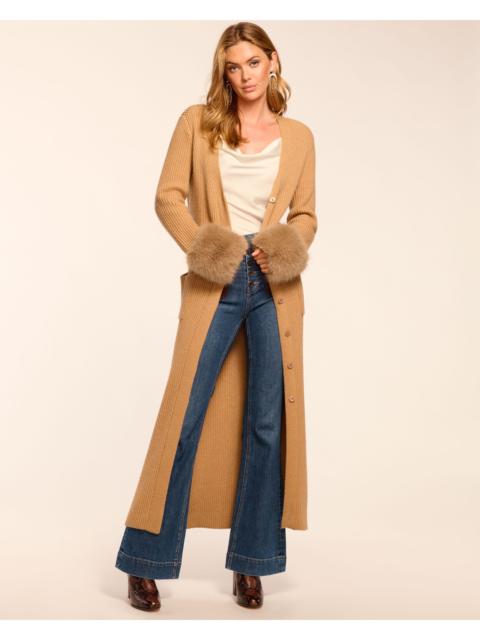 RAMY BROOK Louise Wool Blend Faux Fur Trim Duster Sweater
