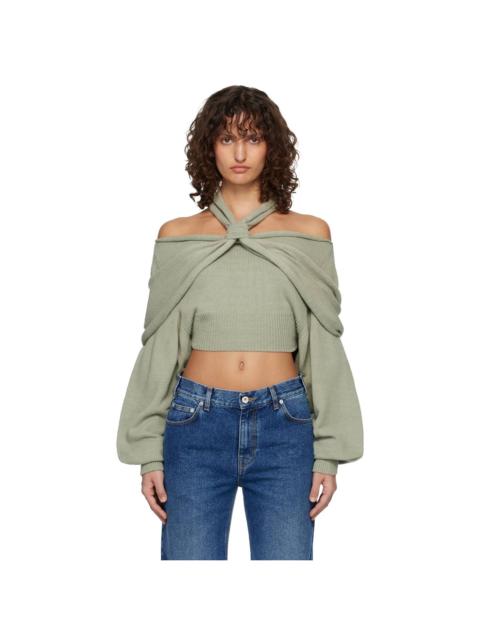 Balmain Green 'Balmain' Long-Sleeve Silk Sweater