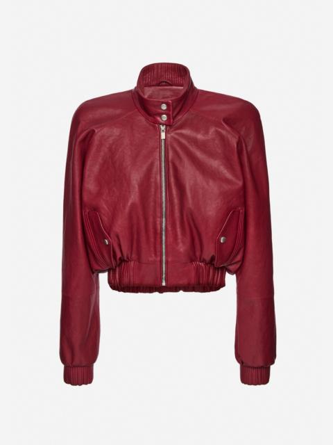 MAGDA BUTRYM Cropped leather bomber jacket in cherry red