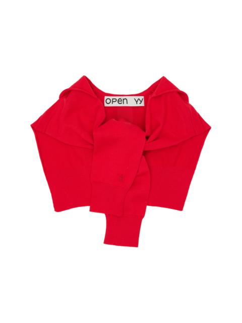 OPEN YY Red Hoodie Sleeve Layer Scarf Hood