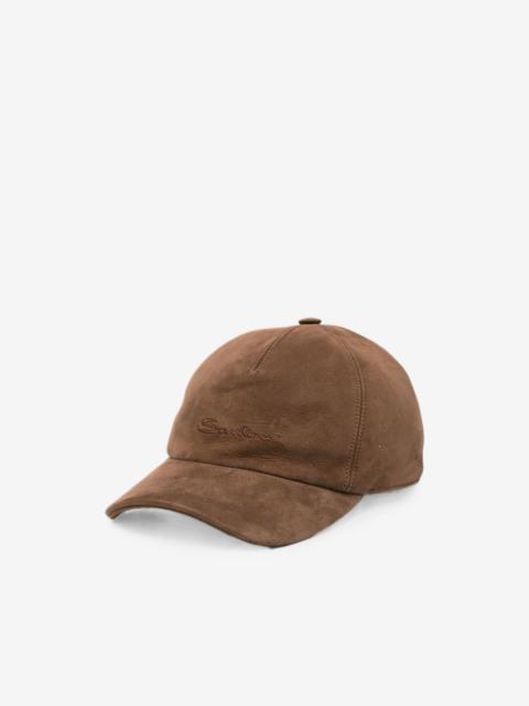 Santoni embroidered suede cap
