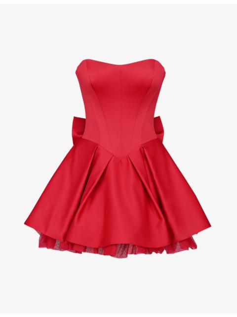 House of CB Noele Bow Strapless Satin Mini Dress