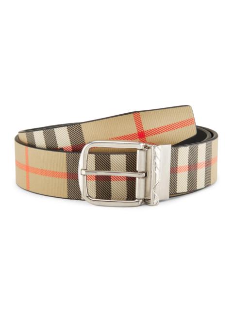Burberry Men's Reversible Check B Buckle Belt - Black Sand Silver