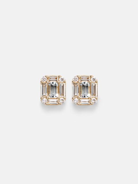 STONE AND STRAND Shield Of Strength 14kt gold earrings with diamonds and aquamarine