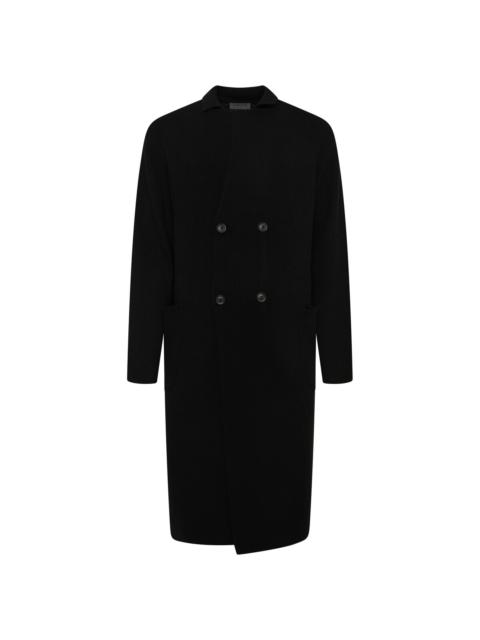 Yohji Yamamoto Double-Breasted Knitted Coat in Black