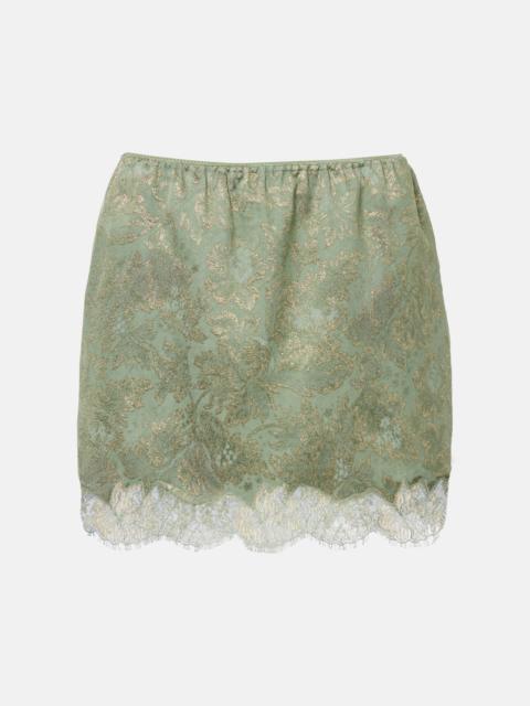 SAINT LAURENT Lace-trimmed cotton-blend jacquard miniskirt
