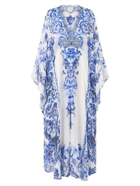 CAMILLA Women's Ceramic Panoramic Silk Long Caftan - Ceramic Panoramic