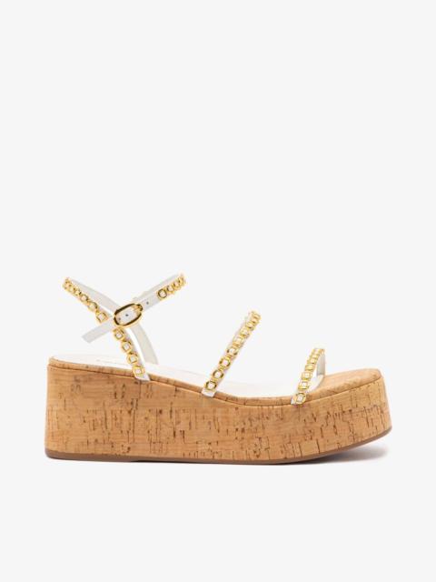 Larroudé Gio Milanina Flatform In White Patent Leather and Natural Cork
