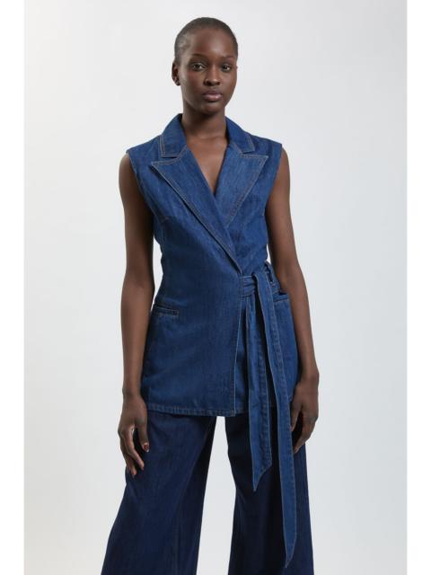 KAREN MILLEN Denim Tie Pleated Waistcoat