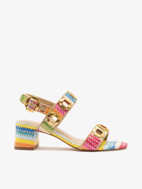 Larroudé Milan Sandal In Rainbow Raffia and Neutral Leather